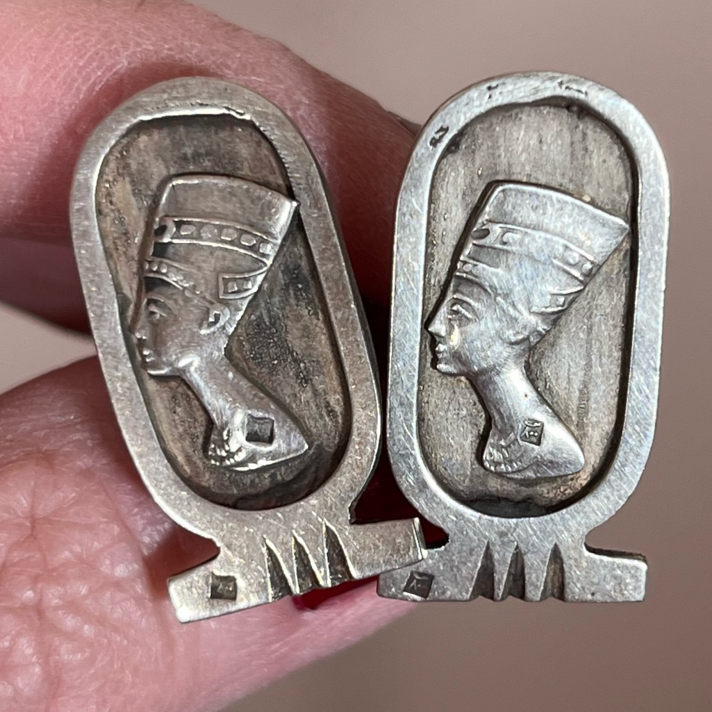 Antique Art Deco Victorian Egyptian Pharaoh Sterling Silver Cufflinks